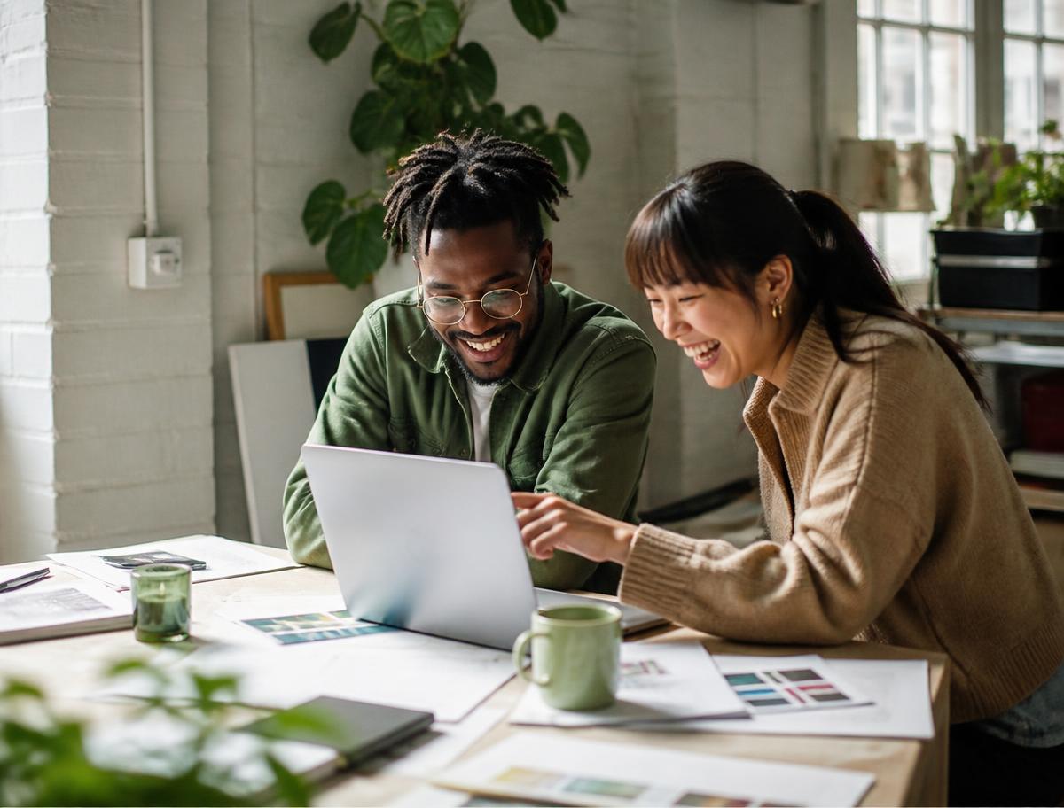 Two freelancers collaborating in a studio